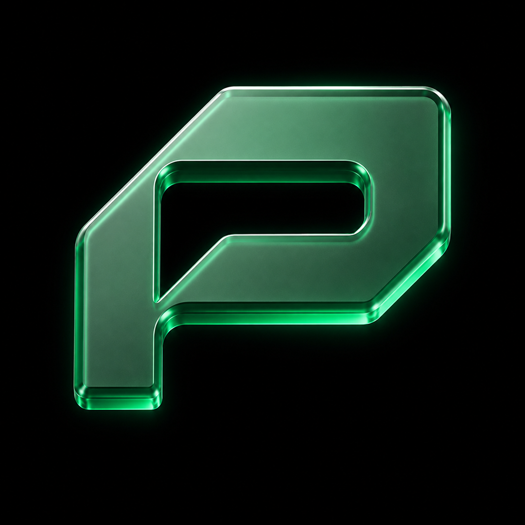 Símbolo Prime Pay em vidro verde
